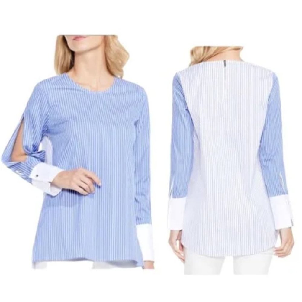Vince Camuto 🔥 Striped Strip Slit Sleeve Shirt Size Medium